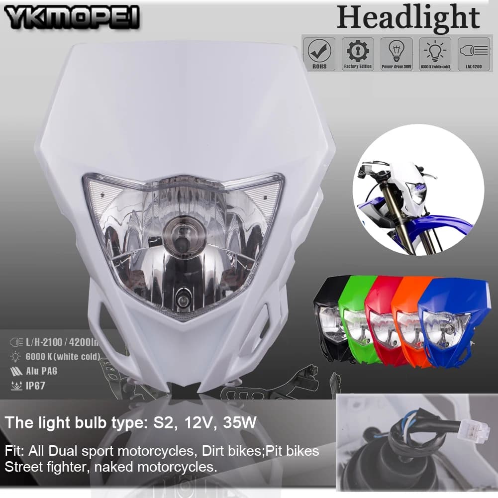 Carénage de phare de moto universel 35W pour Yamaha WR250F WR450F pour Kawasaki KLX KX phare de Motocross phare de vélo de saleté