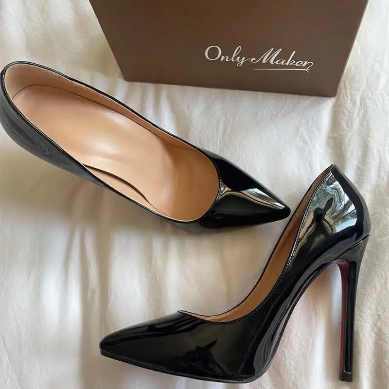 Onlymaker femmes pompes bout pointu sans lacet talons fins en cuir verni fête mariage bureau dame grande taille chaussures