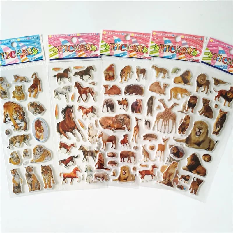 6 autocollants de collection animaux avec Lion, Chien, Panda, Cheval, Tigre, Aigle, Hippopotame, Éléphant – Jouets créatifs pour enfants