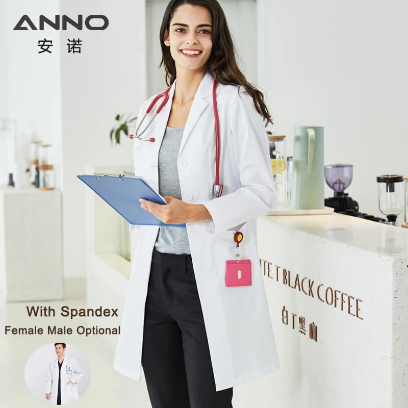 ANNO-Uniformes de Laboratoire à Manches sulfavec IQUE dex, Vêtements de Travail artificiel astiques, Manteau de Pharmacie, de Chimie, Robe de Médecin Blanche pour Homme et Femme