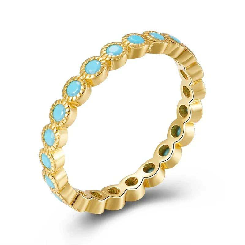 YUXINTOME – bague en argent plaqué or 24k pour femme, bijoux fins, exquis, pavé circulaire, bleu, Turquoise, breloque, tendance