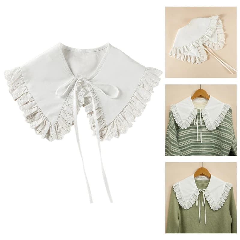 Chemisier à revers en faux coton Style Royal, châle, enroulé, ajouré, dentelle florale, garniture à volants, collier, Triangle pointu