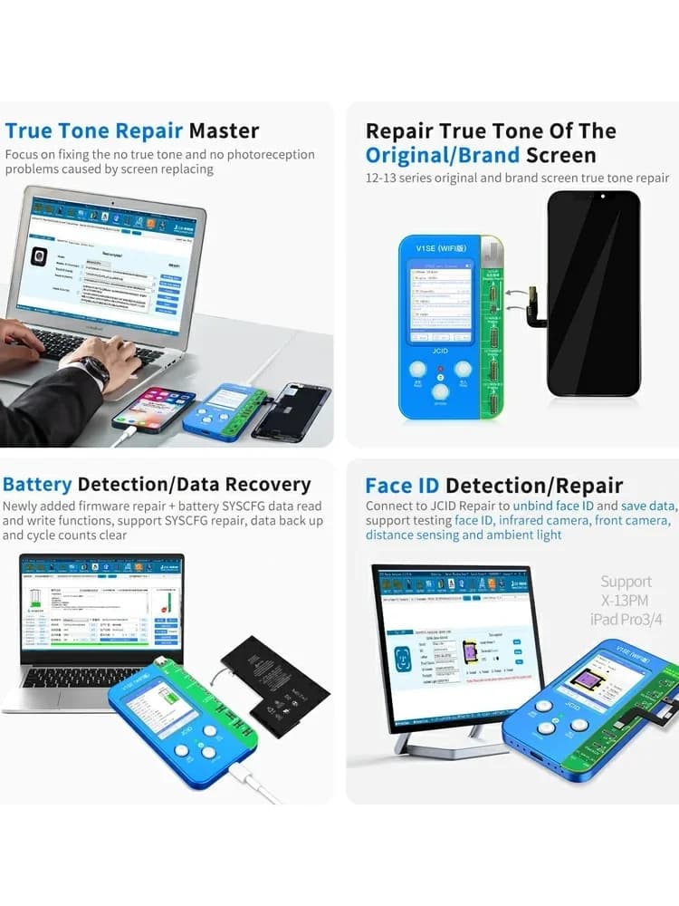 JCID V1S Pro JC V1SE WiFi programmeur batterie/tonnalité réelle/caméra arrière/identification faciale adaptateurs de réparation pour iPhone 7-15 16 17 Pro Max