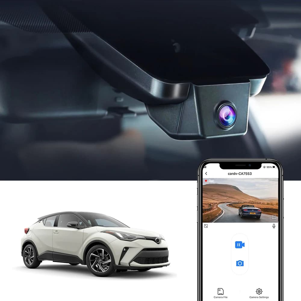 Caméra embarquée Fitcamx 4K pour Toyota C-HR/CHR 2017-2026, style OEM, modèles 2025 2024 2023, Wi-Fi intégré, vision nocturne, installation facile