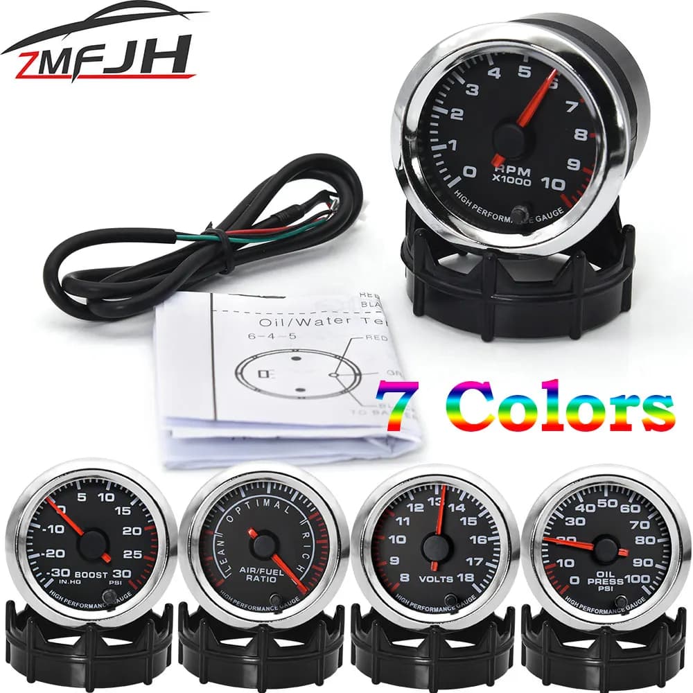 Compteur de régime de voiture 7 couleurs, tachymètre 0~10000 tr/min, 2 pouces (52 mm), universel, avec aiguille LED blanche, pour voiture 12V