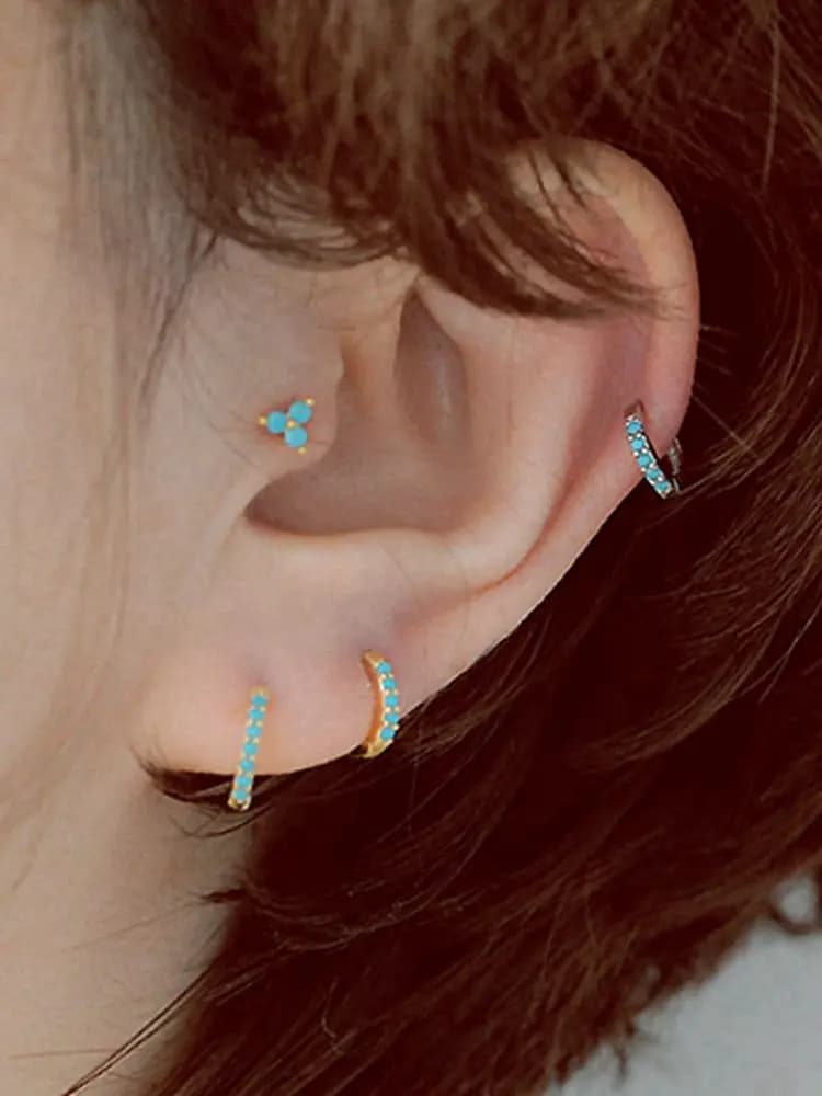 Boucles d'oreilles en argent Sterling 925, bleu Turquoise, trois pétales de fleurs, à la mode, bijoux de mariage pour personnes âgées