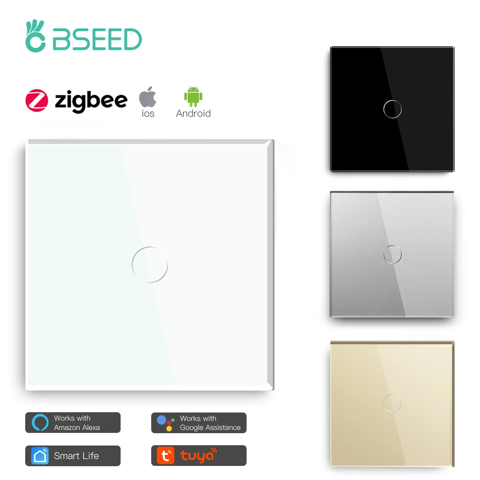 Bseed Zigbee-Joli Mural Tactile Intelligent, Commande Vocale, Simple Live, Smart Life, Google Home, Standard EU, 1 Gang, 2 Gang, 3Gang