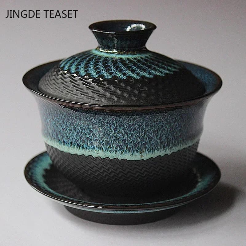 Dehua-Tasse à thé Gaiwan en céramique modifiée au four, soupière à thé faite à la main, accessoires de service à thé rétro chinois, tasse principale, verres, 180ml