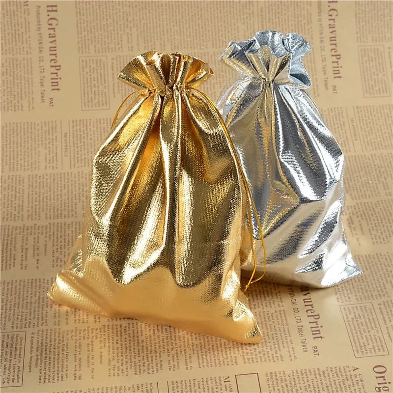 Sac cadeau réglable en velours avec ficelle de proximité, pocommuniste en coton, emballage de bijoux, fête de mariage, couleurs argent et or, 9 tailles, 10 pièces