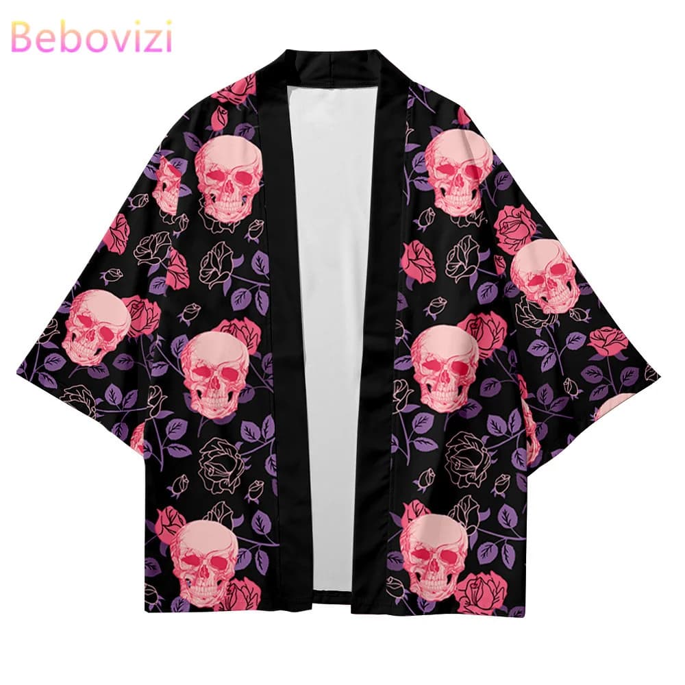 Kimono japonais Skull Rose pour hommes et femmes, Kimetsu No Yaiba, robe cardigan, chemises entreMiHaori, vêtements de plage, mode, grande taille, 5XL