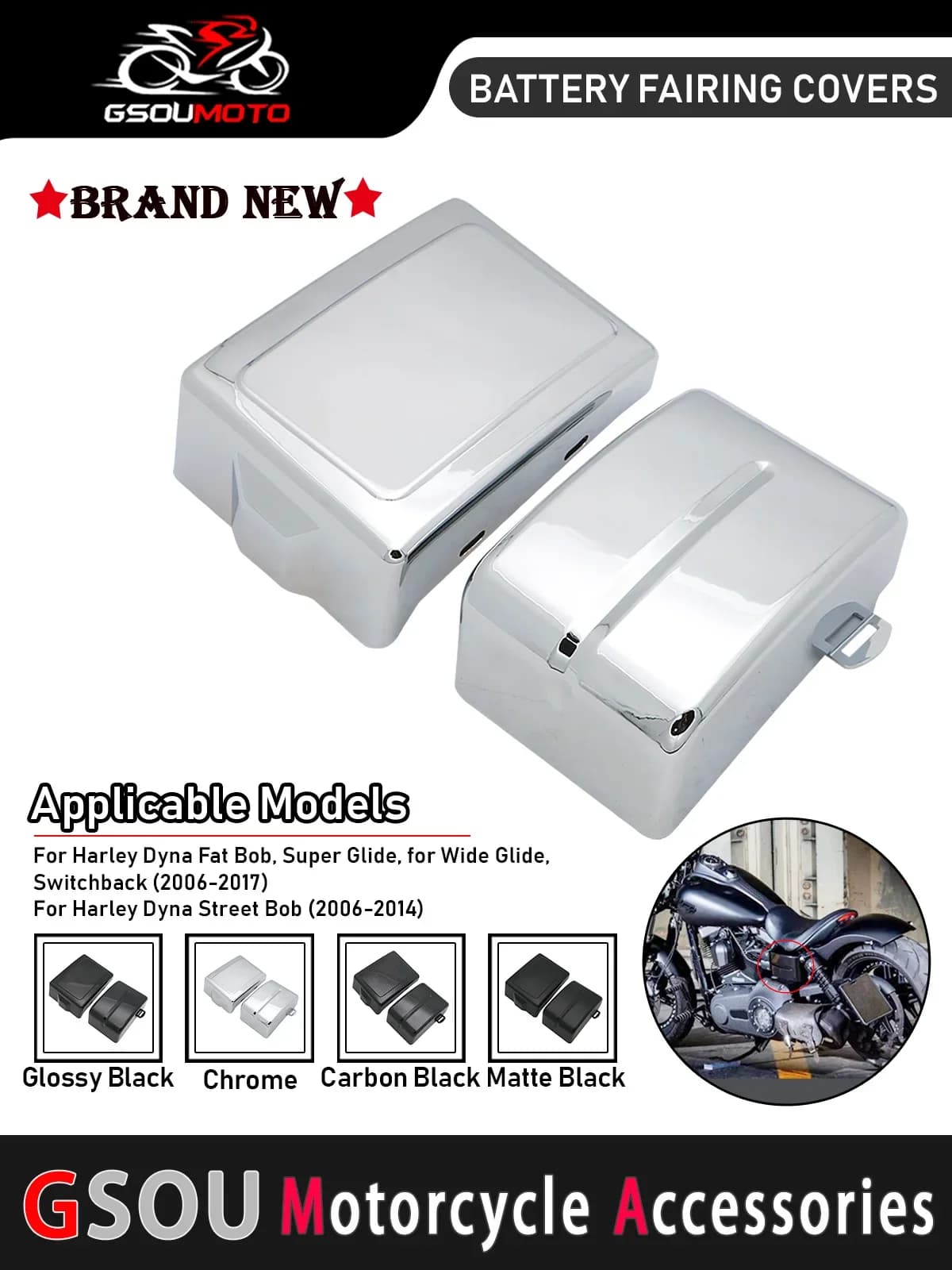Couvercle de cadre de carénage latéral de batterie de moto noire, capuchon pour Harley ocia Street Fat Bob, Super Fetal de Wide Fetal de Switchback FLD FXD