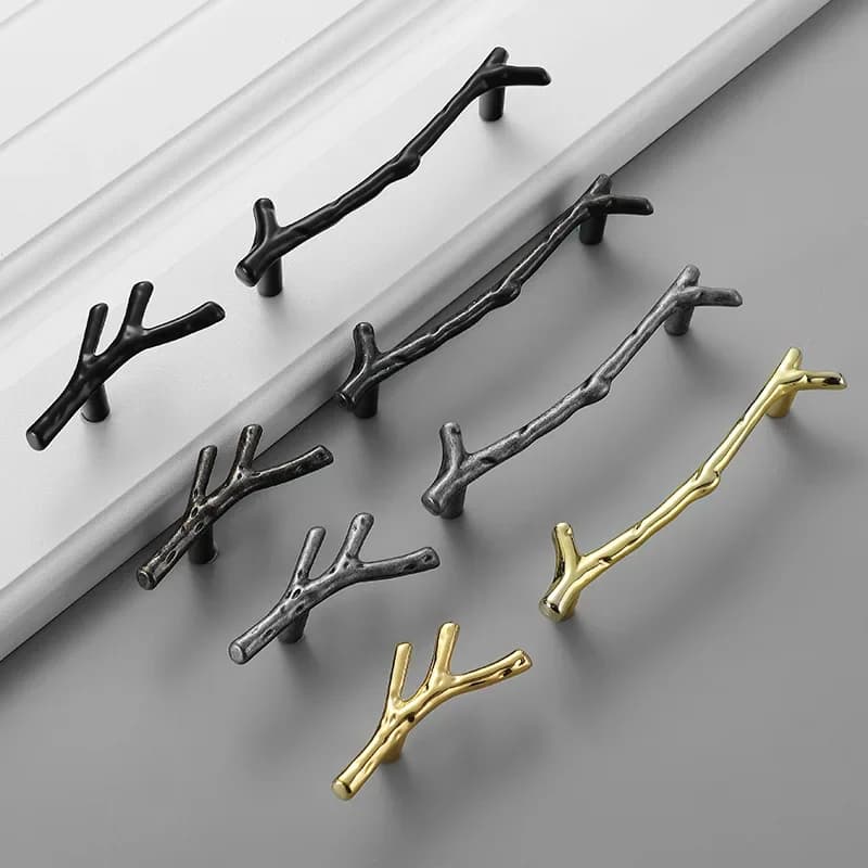 Poignée de meubles de branche d'arbre de mode 96mm 128mm noir argent Bronze poignées d'armoire de cuisine boutons de tiroir poignées de porte matériel