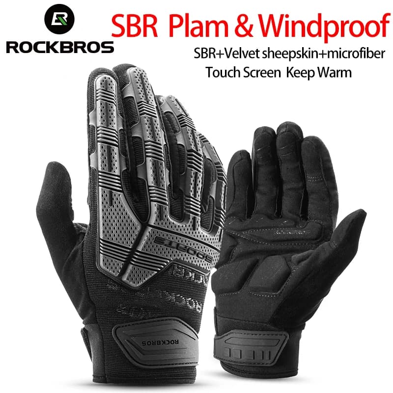 ROCKBROS gants de cyclisme thermiques automne hiver gants coupe-vent SBR écran tactile gants de vélo doigt complet antichoc gants de Sport
