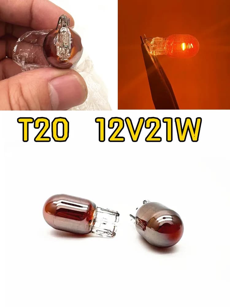 4 ampoules T20 7440 7443 12V 21/5W, couleur argent chromé invisible, pour clignotants, feux arrière, W21W, halogène ambre, éclairage automobile