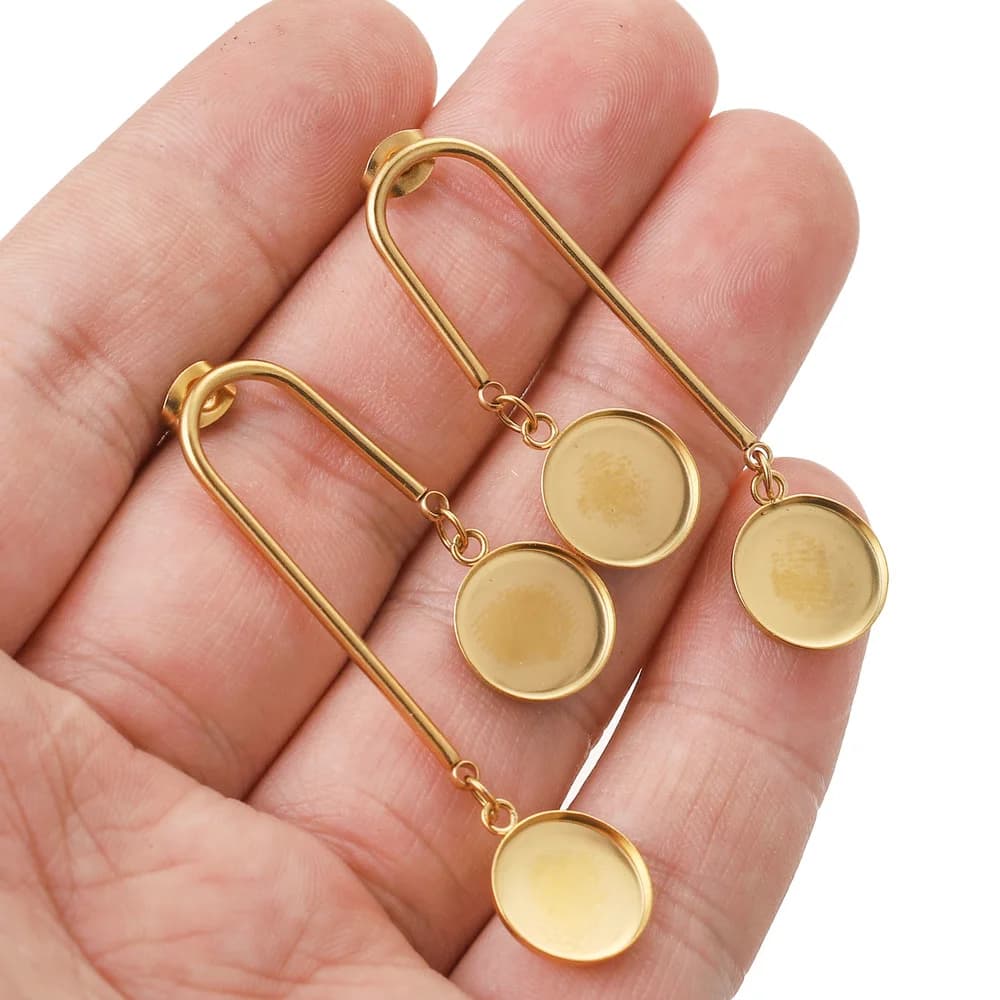 Boucles d'oreilles pendantes en acier inoxydable doré, 10 pièces/lot, Base vierge adaptée aux paramètres de lunette de Cabochon de 12mm, bricolage, résultats de boucles d'oreilles artisanaux