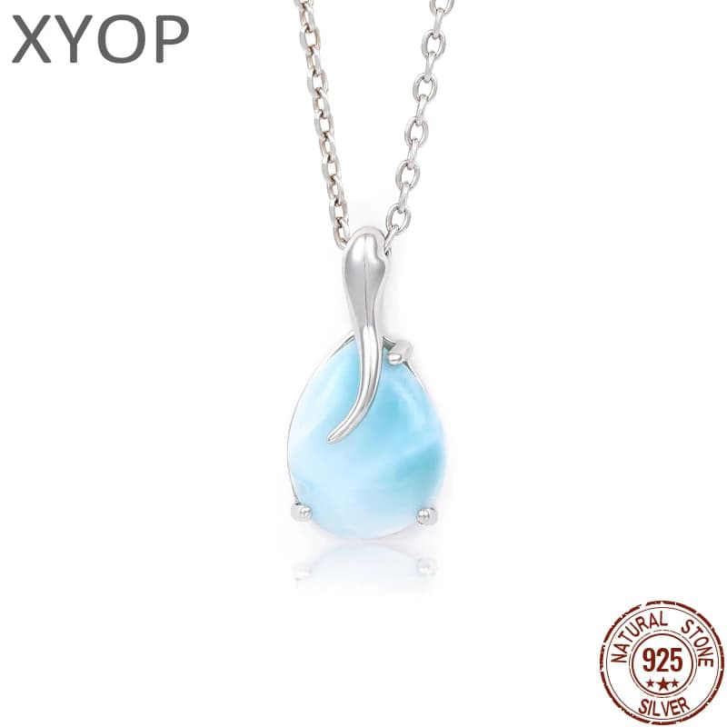 Collier pendentif Larimar plaqué or pour femme, argent regardé 925, charme narrétro, bijoux classiques, fierté naturelle, cadeaux