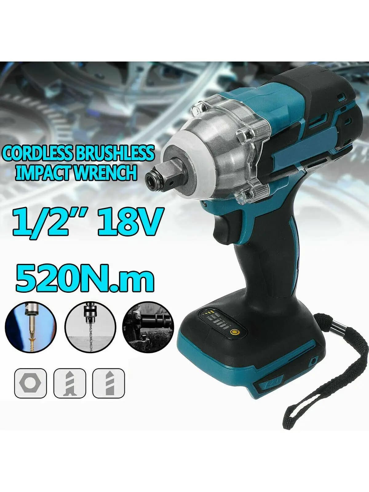 Perceuse à percussion électrique sans balais, tournevis pour Makita DTW285Z, machine à souder à froid, 1/2 po, 520Nm