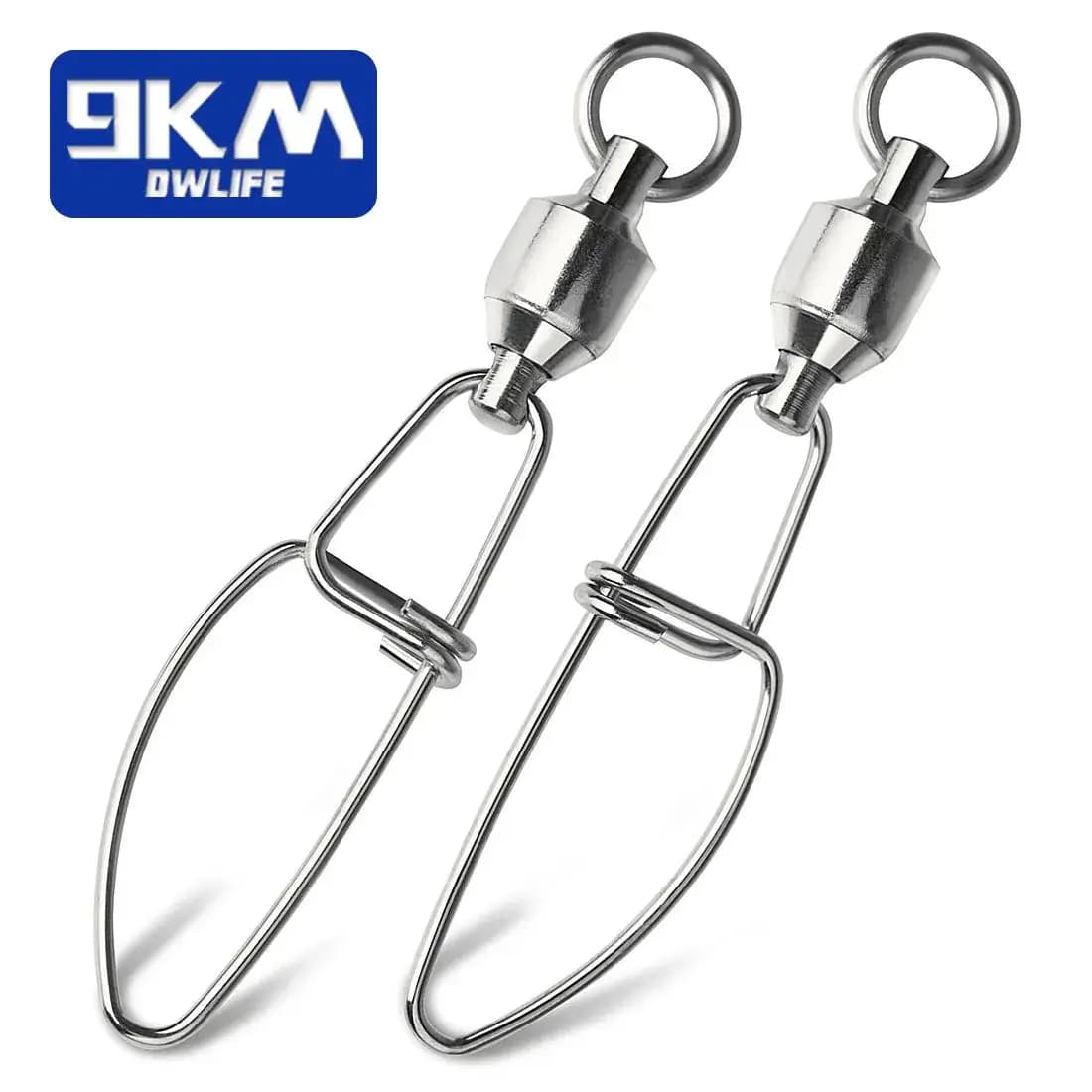 Émerillon de pêche 9KM avec roulement à billes et agrafe, 20 à 100 pièces, agrafe à verrouillage en acier inoxydable, connecteur de ligne de pêche pour eau salée.