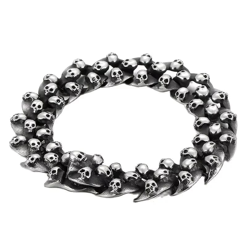 Fongten – Bracelets en forme de crâne pour hommes, 21cm, en acier inoxydable, bracelet à chaîne, bijoux gothiques en forme de squelette, Halloween