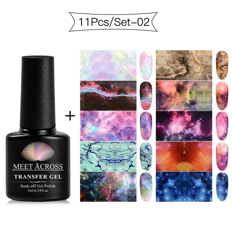 MEET ACROSS – feuille de transfert pour Nail Art, ensemble de vernis à ongles Gel, papier adhésif ciel étoilé, outils de laque pour décoration de manucure, 7ml
