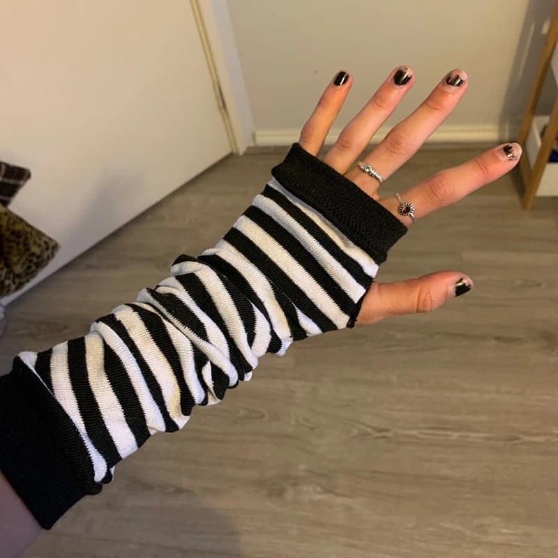 Gants de coude rayés pour femmes, longs et chauds, tricotés, sans doigts, mitaines, accessoires de noël, cadeau