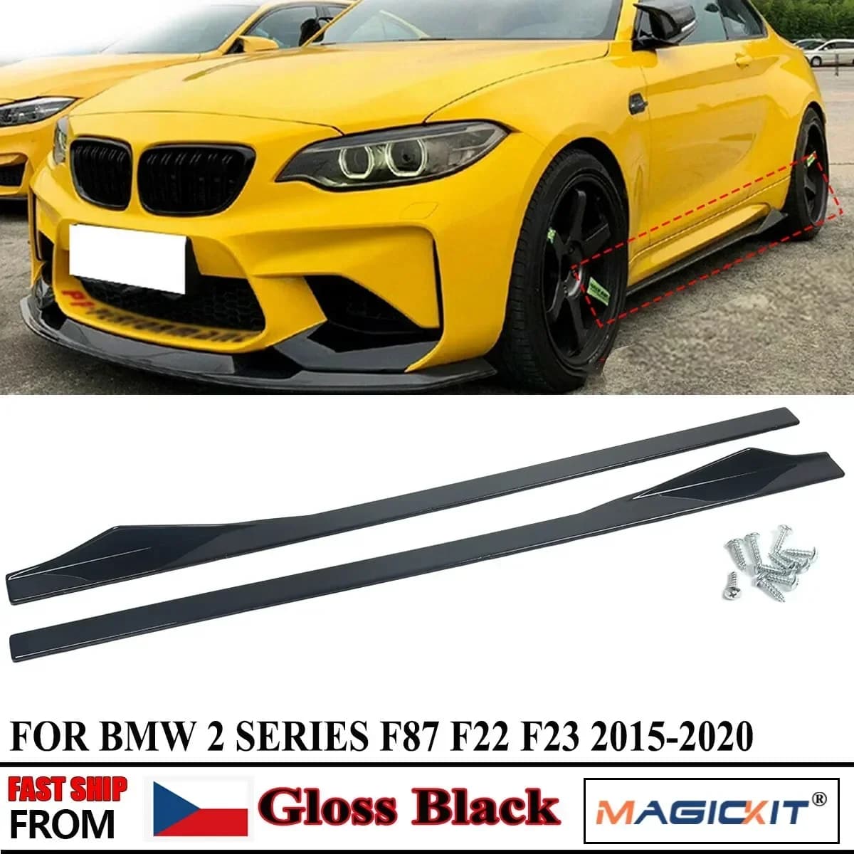 MagicKit – EXTENSION de jupe latérale, lame 13-18, noir brillant, pour BMW F22 F23 M, STYLE PERFORMANCE