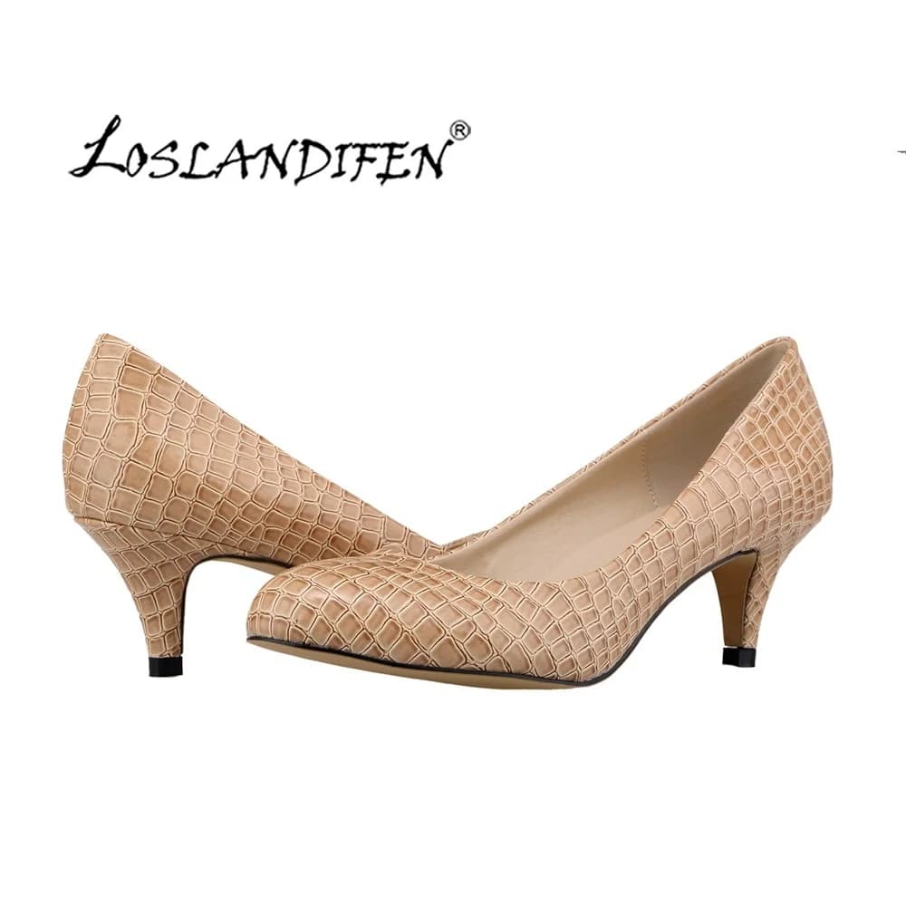 CRALANDIFEN-Escarpins en Faux Crocodile pour Femme, Chaussures de Bureau, Talons Bas, Grande Taille, Mode Sexy, Round Parker, Printemps, Automne, Nouveaux Styles