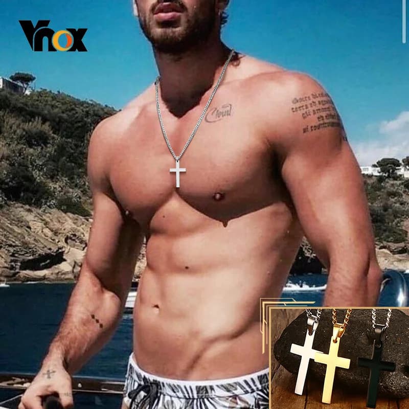 Vnox collier homme croix classique de base pour, bijoux minimaliste avec pendentif de foi chrétien en acier inoxydable, cadeau de prière pour lui