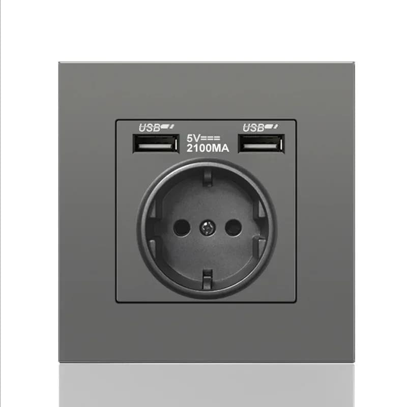 DepoGuye-Prise murale double USB 2,1 A, 16A, panneau PC, standard espagnol, russe et européen, pour chambre à coucher