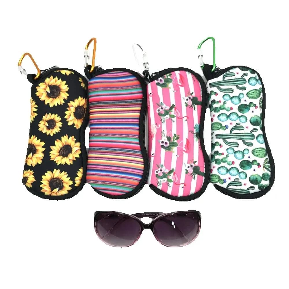 Étui à lunettes en néoprène ultra léger avec mousqueton, étui souple pour lunettes de soleil, fermeture éclair, 1PC