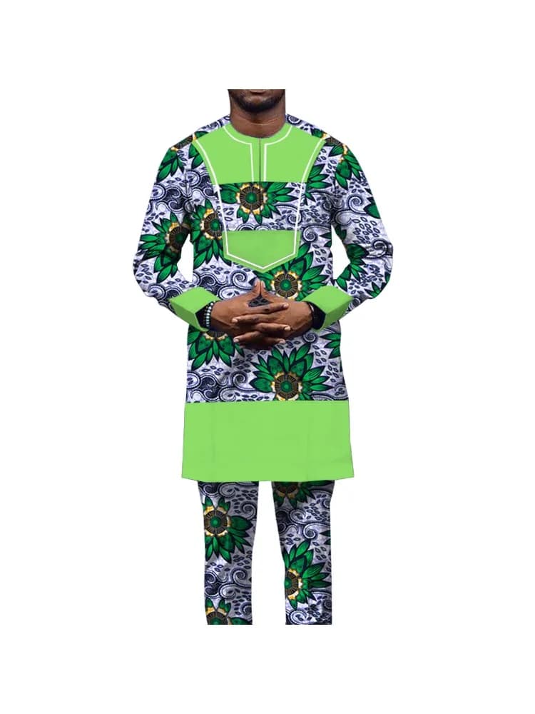 Ensemble chemise et pantalon africains Hip Hop pour hommes, vêtements africains, tenues Dashiki, costume floral, 2 pièces, WYN1448