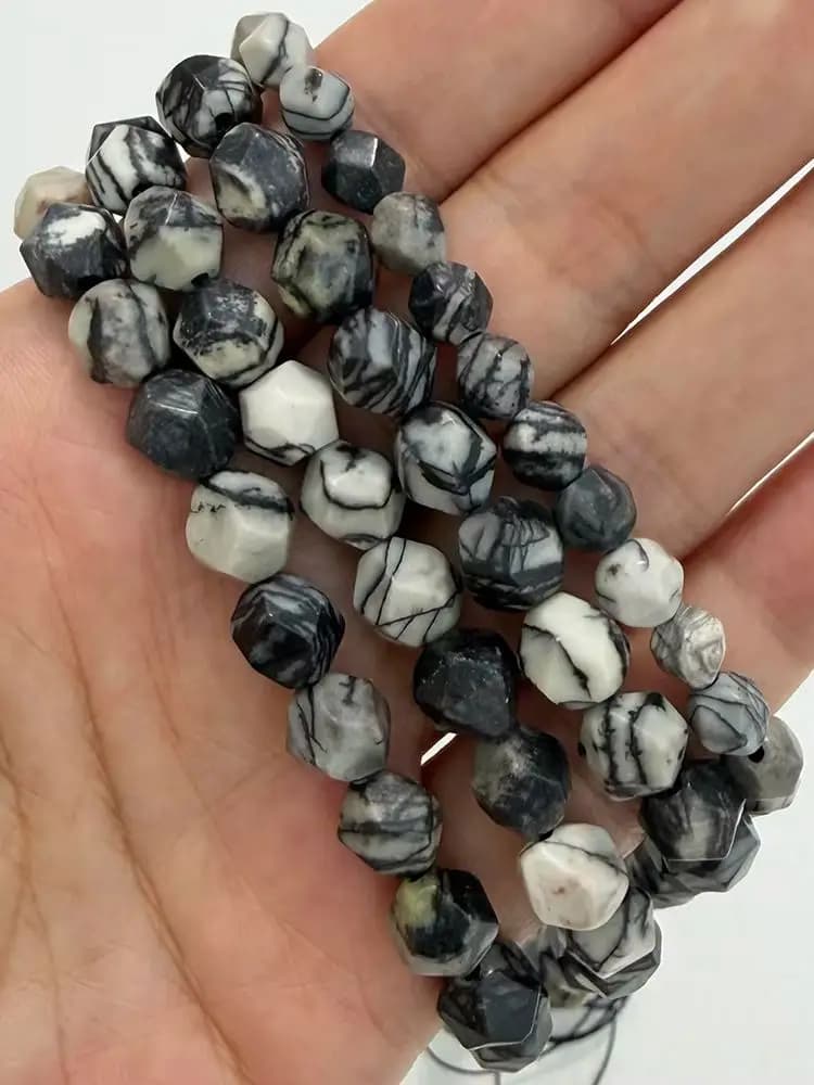 Pierre naturelle de 15 pouces, grosses coupes, perles rondes de jaspe en toile d'araignée à facettes, taille au choix de 6, 8 et 10 mm