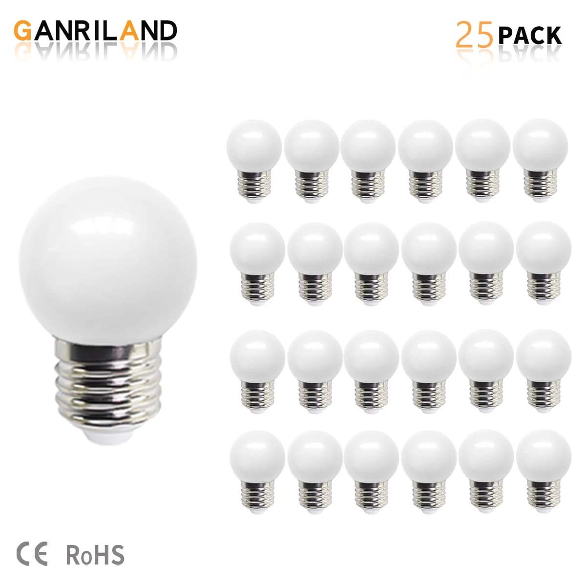 GANRILAND-Mini ampoules G45 en plastique, 1W, 220V, lumière blanche chaude, 2700K, décoration de Noël, jardin extérieur