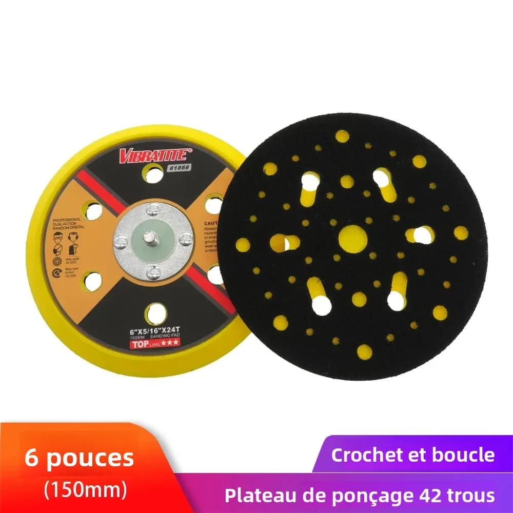 Support de ponçage multi-trous de 6 po (150 mm) à fixation auto-agrippante avec filetage 5/16x24T, support de disque de ponçage sans poussière pour polissage
