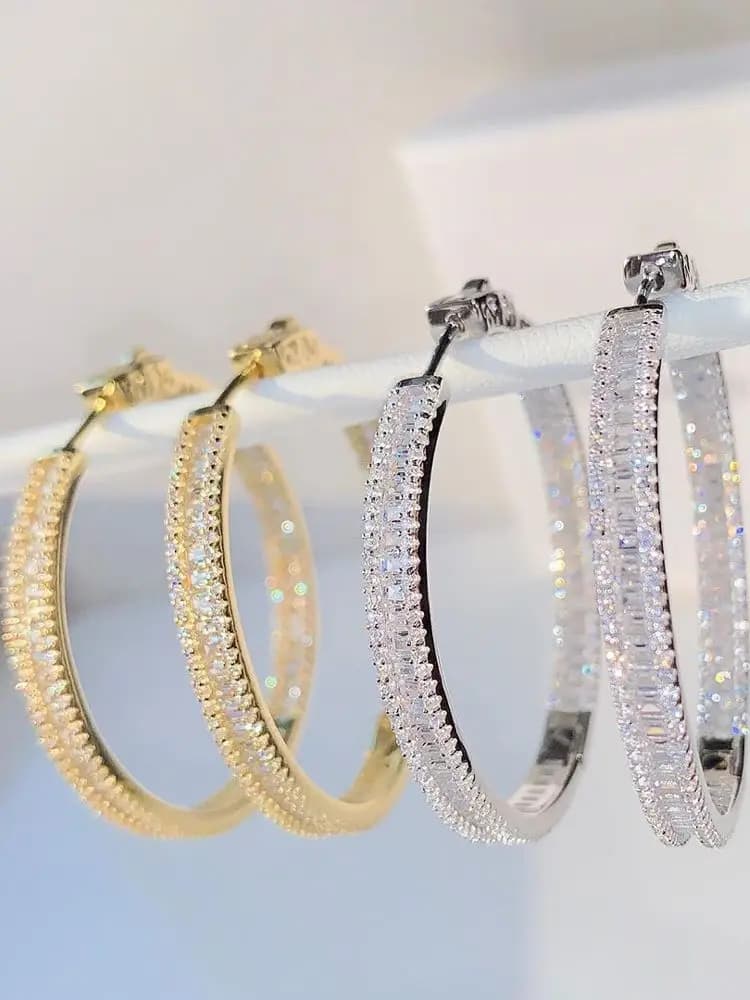 Boucles d'oreilles en zircone cubique, magnifique, en plaqué or, de luxe, classique, 45mm, scintillantes, à la mode