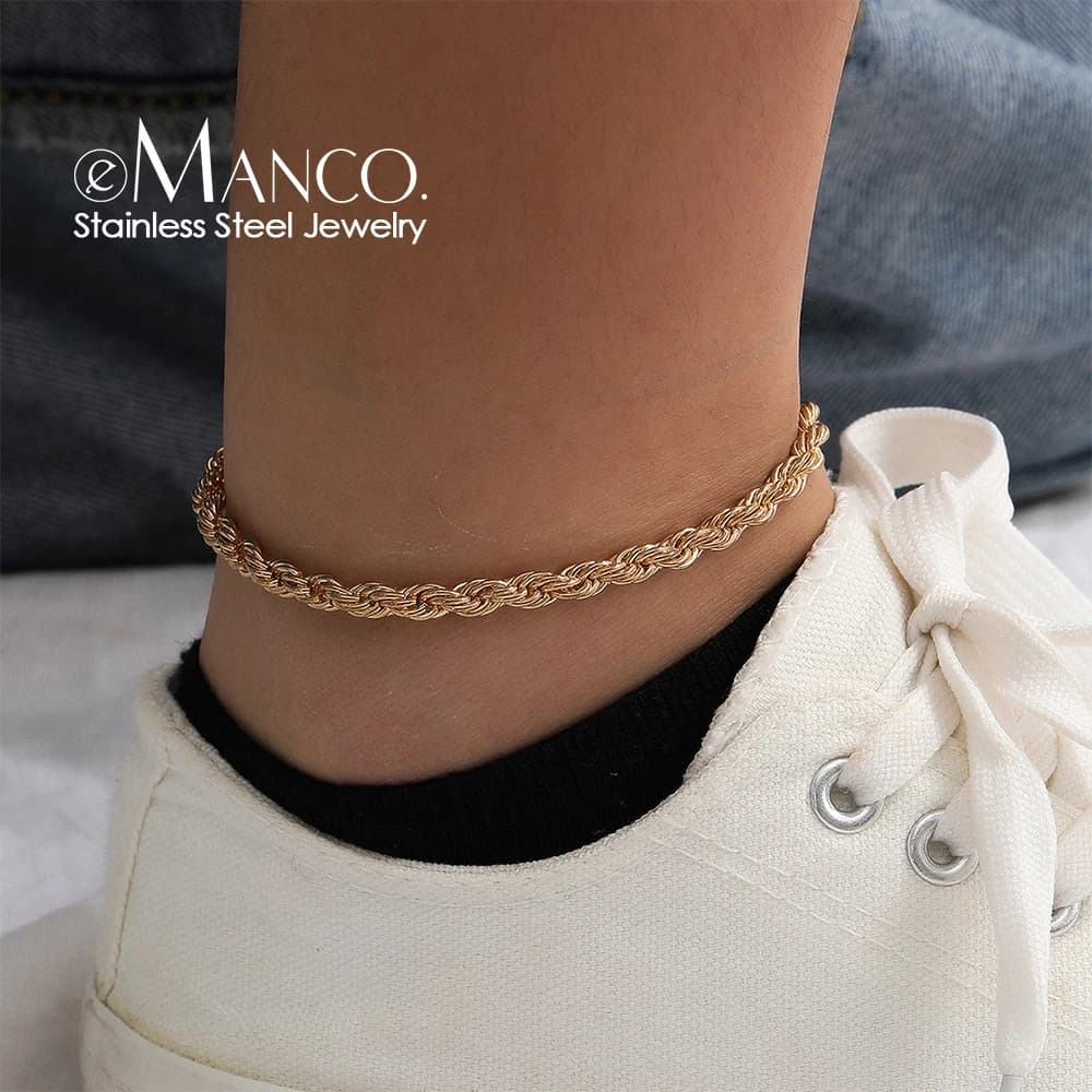 EMANCO Bracelets de cheville en corde et acier inoxydable pour femmes, accessoire de pied, idéal pour l'été, la plage, les sandales pieds nus, cadeaux.