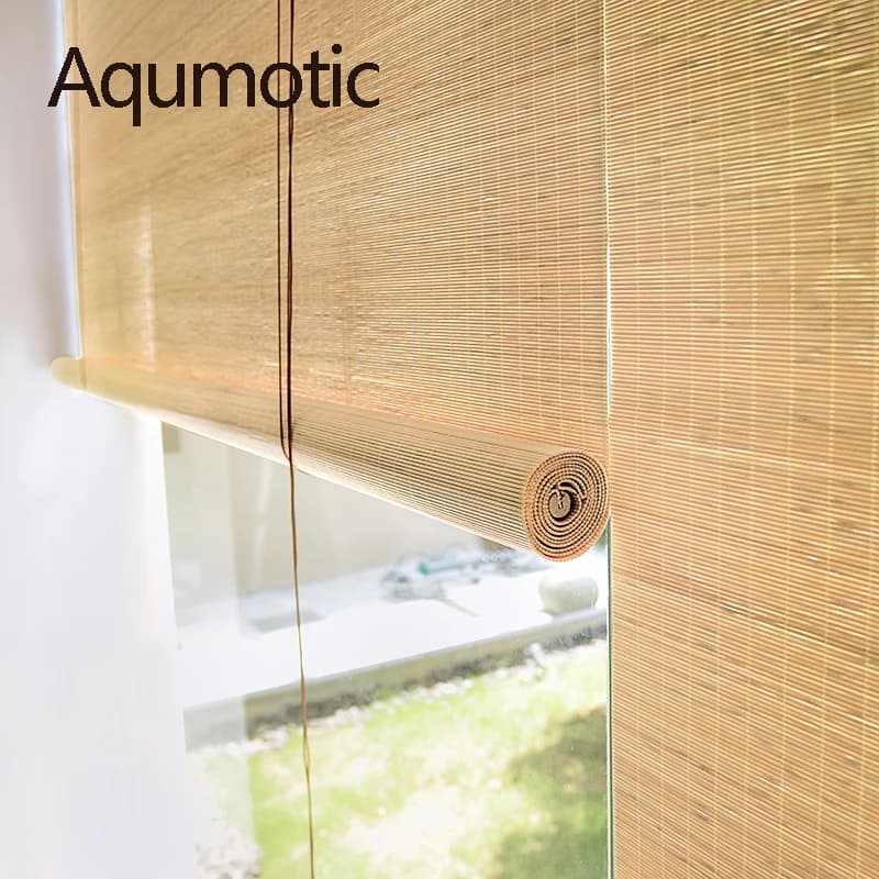 Aqumotic-Rideaux enrouleurs occultants en bambou, produit final pour la maison, cloison de puits de lumière, balcon, parasol fini