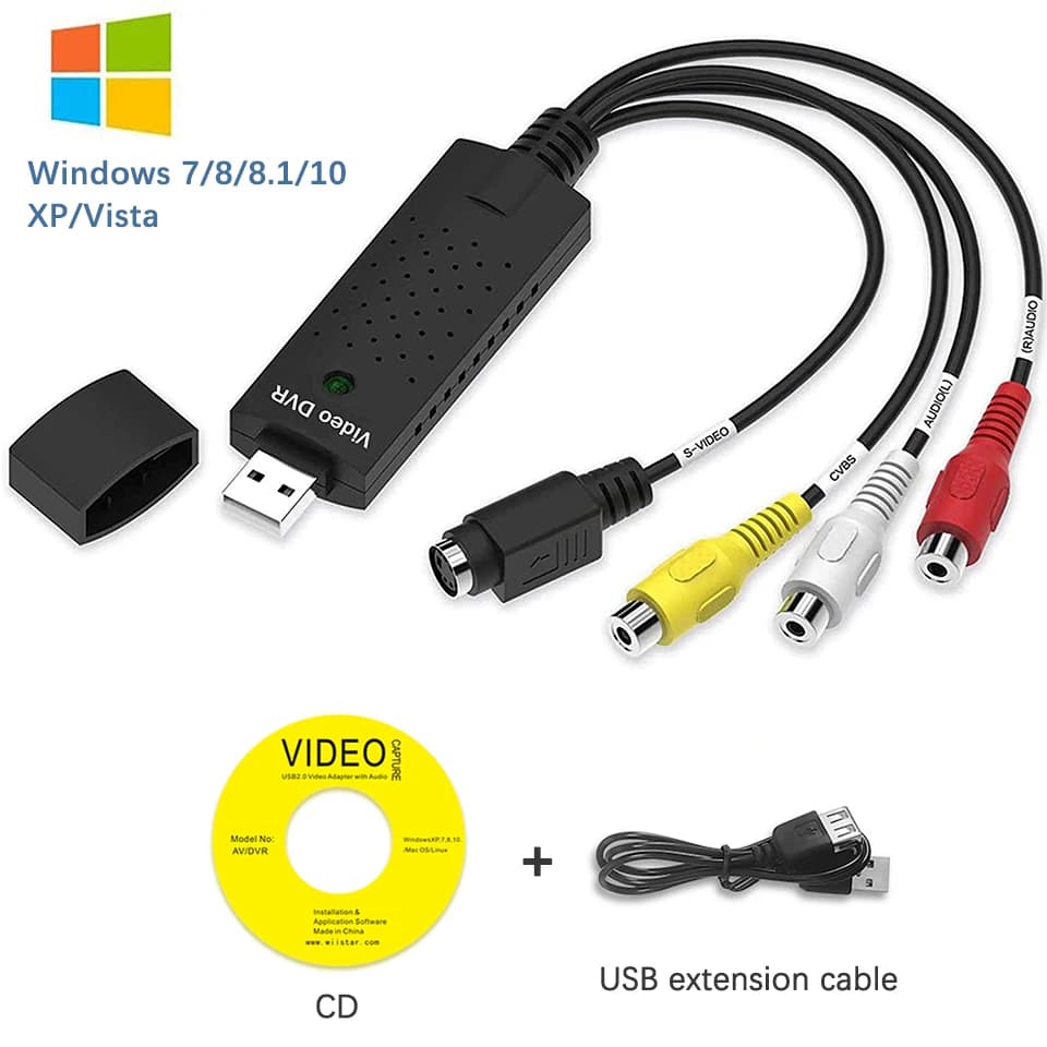 Carte de Capture Audio VHS vers convertisseur numérique USB 2.0, boîtier VHS VCR TV vers convertisseur numérique pour Win 7/8/10