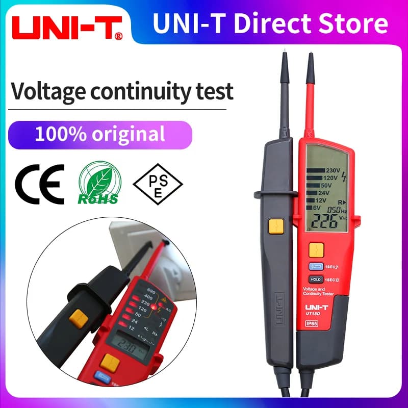 Testeur de voltmètre numérique UNI-T UT18B UT18D, continuité de tension AC DC, écran LCD 690V, séquence triphasée, testeur électrique RCD