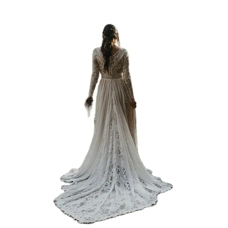 Robe de Mariée en Mousseline de Soie à Manches sulfet Col en V, Vêtement de Plage, Style Bohème, Dos aux, Personnalisé, Grande Taille, pour Séance Photo, Patients