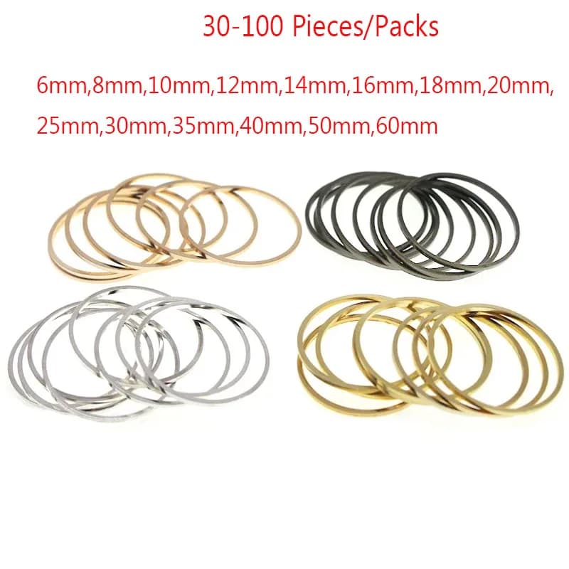 Anneau fermé en laiton de 1mm d'épaisseur, 8-60mm, rond, grand cercle, boucles d'oreilles pour bricolage, connecteurs de pendentif, fabrication de bijoux, accessoires artisanaux