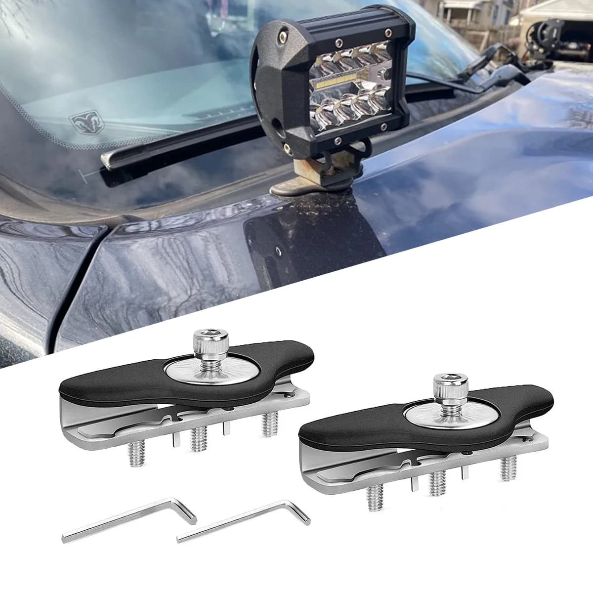 1 paire de support de lumière de capot de voiture universel en métal Led HID tout-terrain SUV camion couvercle de moteur bord de porte lampe de travail pince de support de montage