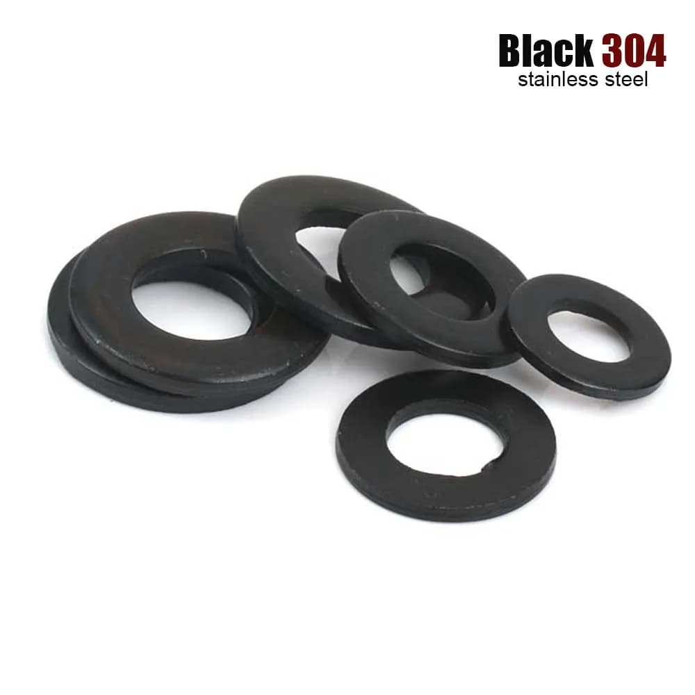 1/2/4/20/30/40/50pcs M1.6 M2 M2.5 M3 M3.5 M4 M5 M6 M8 M10 M12 M14 M16 noir plaqué 304 rondelle plate en acier inoxydable joint uni