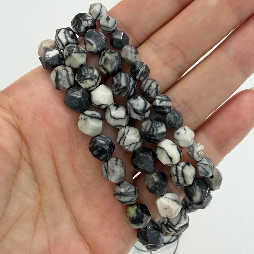 Pierre naturelle de 15 pouces, grosses coupes, perles rondes de jaspe en toile d'araignée à facettes, taille au choix de 6, 8 et 10 mm