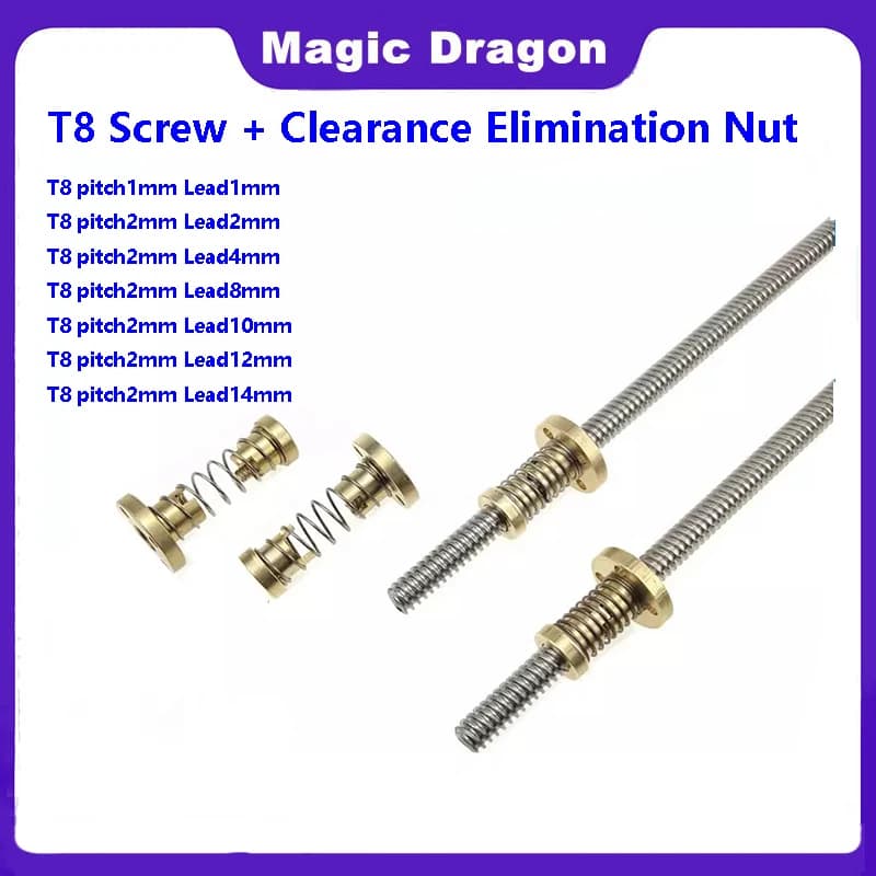 Écrou d'élimination de dédouanement pour moteur pas à pas de type T, assemblage de vis sans fin, T8, 8mm, L = 100mm, 200mm, 300mm, 600mm, imprimante 3D CNC, 1PC