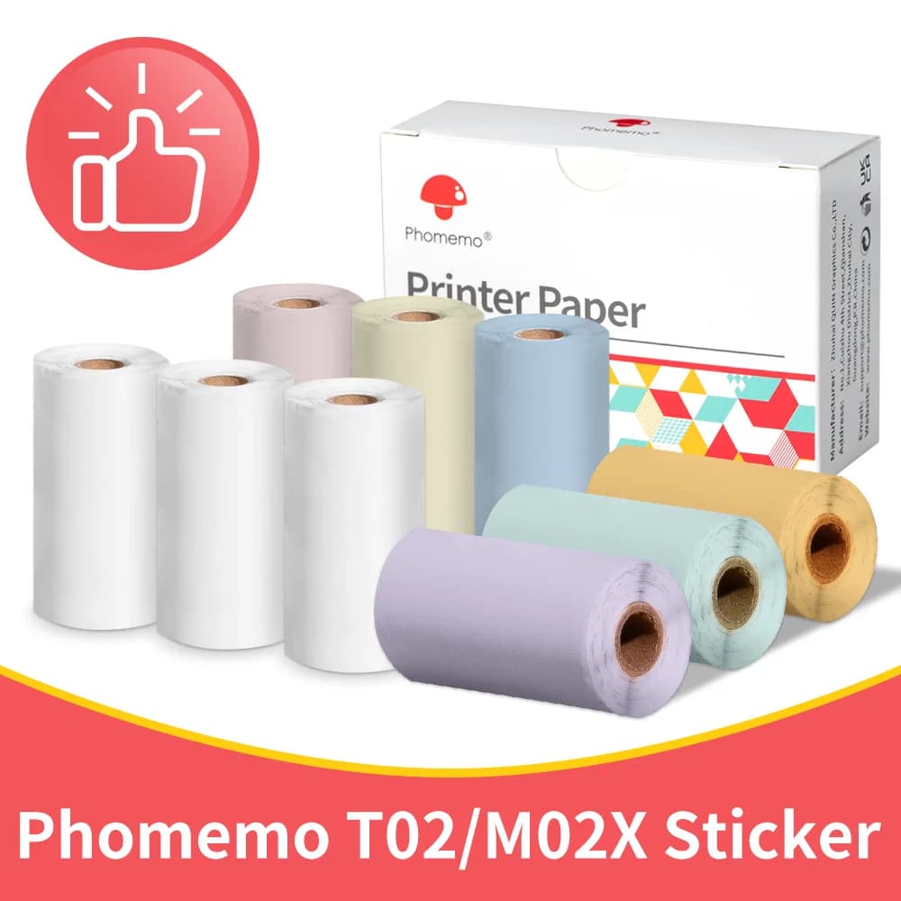 Phomemo 3 rouleaux auto-adhésif Transparent autocollant papier thermique pour T02 M02X étiquette collante bricolage Photo textes étude Notes impression
