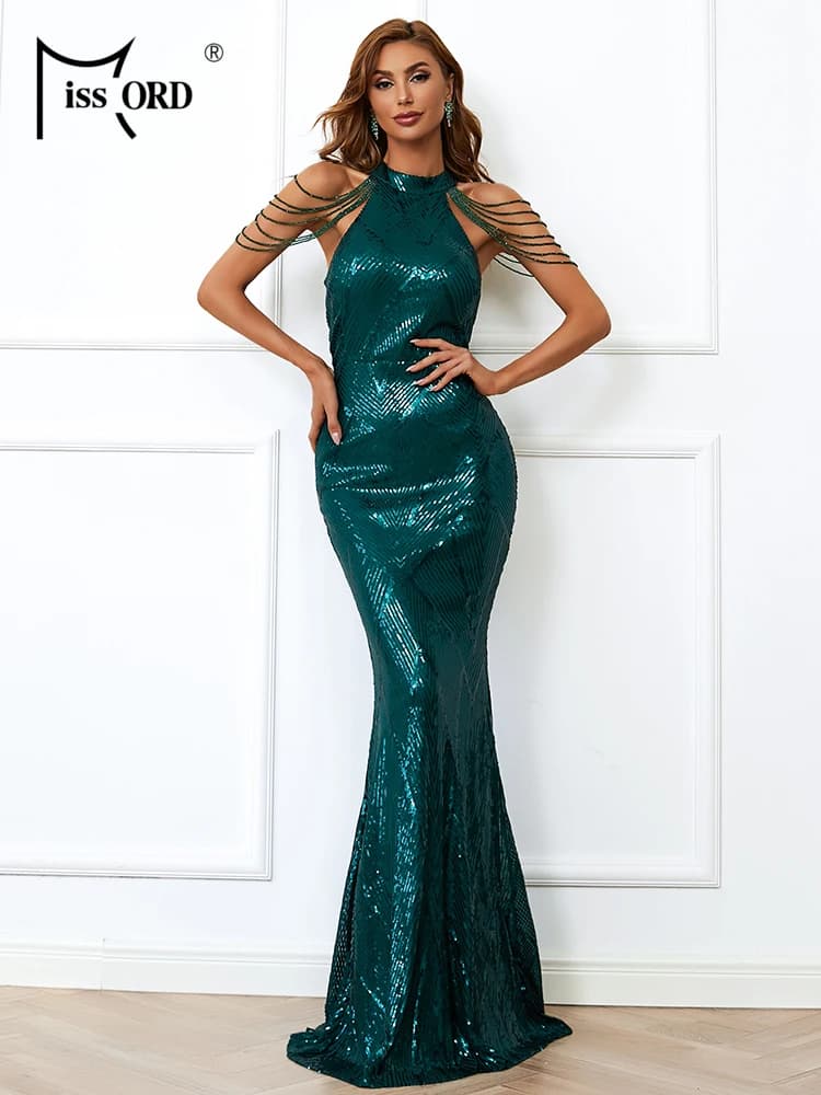Missord-Robe de Soirée Élégante à Paillettes Vertes pour Femme, Tenue de Bal de Mariage, Longueur au Sol