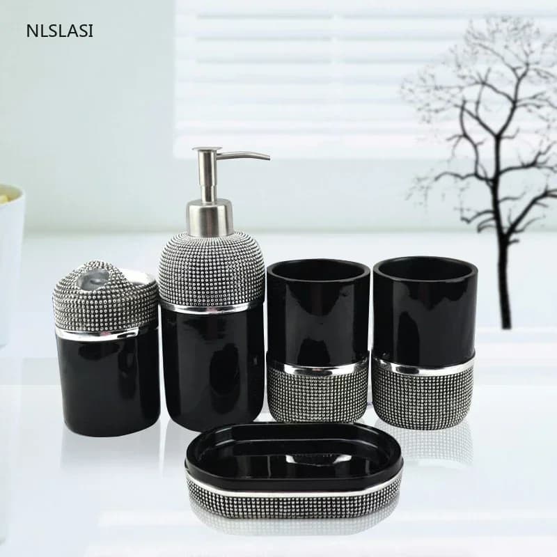 Ensemble d'accessoires en résine d'impression simple, distributeur, tasse interdite, porte-brosse à dents, plat avec escalade, 6 pièces