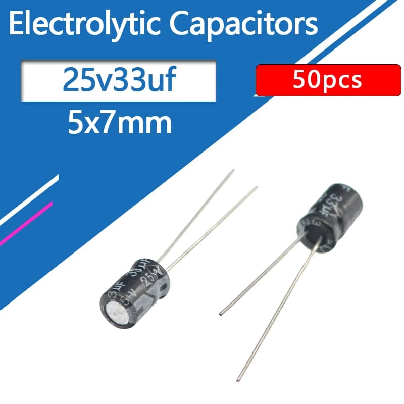 Condensateur électrolytique en aluminium 25V33uf 5x7mm 25v 33uf 33uf25v 25v33mf 33mf25v 25v33MFD 33mf 33MFD 25wv 25vdc 47uf 68uf