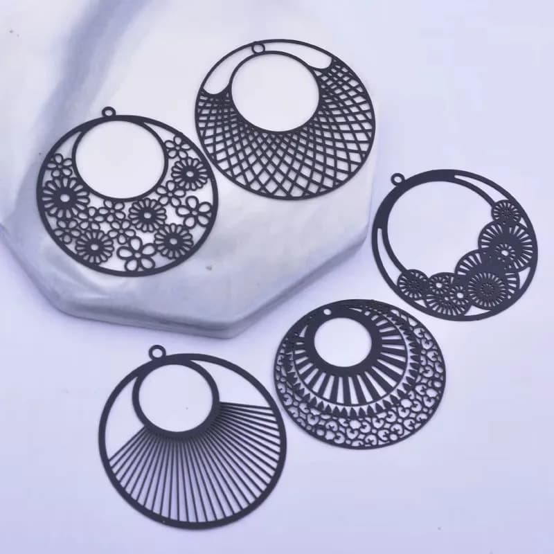 6 pièces bricolage faisant boucle d'oreille noir grande fleur ronde breloques résultats de bijoux